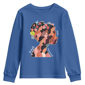 International Women's Day Youth Sweatshirt Justice Strength Empowerment Feminist TS11 Royal Blue Print Your Wear