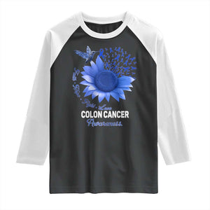 Colon Cancer Awareness Raglan Shirt Faith Hope Fight Love Blue Sunflower Ribbon TS11 Black White Print Your Wear
