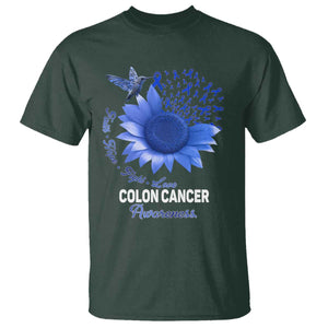 Colon Cancer Awareness T Shirt Faith Hope Fight Love Blue Sunflower Ribbon TS11 Dark Forest Green Print Your Wear