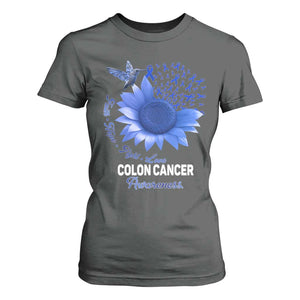 Colon Cancer Awareness T Shirt For Women Faith Hope Fight Love Blue Sunflower Ribbon TS11 Dark Heather Print Your Wear
