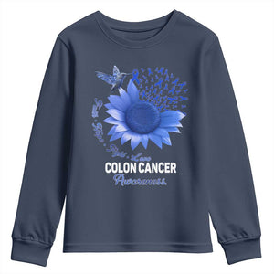 Colon Cancer Awareness Youth Sweatshirt Faith Hope Fight Love Blue Sunflower Ribbon TS11 Navy Print Your Wear