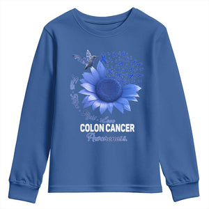 Colon Cancer Awareness Youth Sweatshirt Faith Hope Fight Love Blue Sunflower Ribbon TS11 Royal Blue Print Your Wear