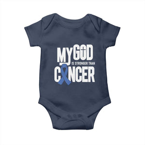 Colorectal Cancer Awareness Baby Onesie My God Is Stronger Than Cancer TS11 Navy Print Your Wear