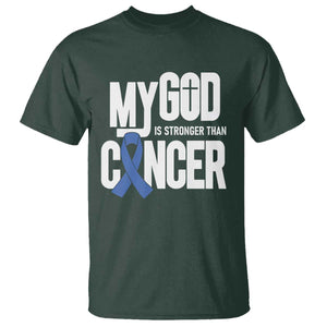 Colorectal Cancer Awareness T Shirt My God Is Stronger Than Cancer TS11 Dark Forest Green Print Your Wear