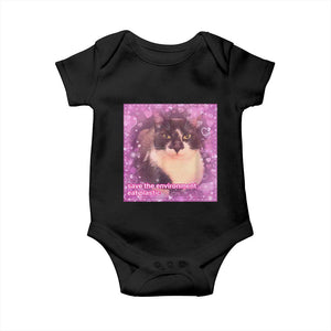 Funny Save The Environment Eat Plastic Baby Onesie Cat Meme TS11 Black Print Your Wear