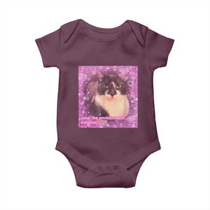 Funny Save The Environment Eat Plastic Baby Onesie Cat Meme TS11 Maroon Print Your Wear