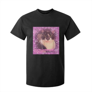 Funny Save The Environment Eat Plastic T Shirt For Kid Cat Meme TS11 Black Print Your Wear