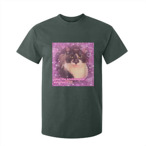 Funny Save The Environment Eat Plastic T Shirt For Kid Cat Meme TS11 Dark Forest Green Print Your Wear