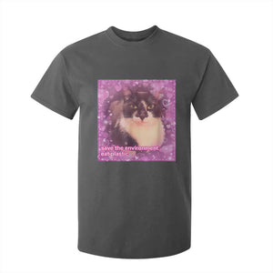 Funny Save The Environment Eat Plastic T Shirt For Kid Cat Meme TS11 Dark Heather Print Your Wear