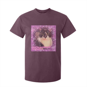 Funny Save The Environment Eat Plastic T Shirt For Kid Cat Meme TS11 Maroon Print Your Wear