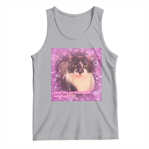 Funny Save The Environment Eat Plastic Tank Top Cat Meme TS11 Athletic Heather Print Your Wear