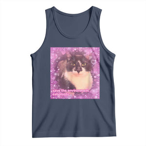Funny Save The Environment Eat Plastic Tank Top Cat Meme TS11 Navy Print Your Wear