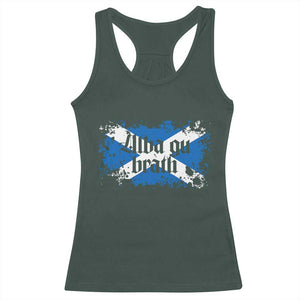 Alba Gu Brath Racerback Tank Top Vintage Scottish Scotland Flag Saltire TS11 Dark Forest Green Print Your Wear