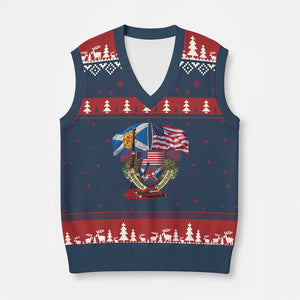 Scottish American Heritage Month V-Neck Knit Sweater Vest Bagpipe Vintage Scottish American Flag Thistle TS11 Navy Red Print Your Wear