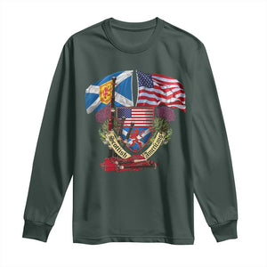 Scottish American Heritage Month Long Sleeve Shirt Bagpipe Vintage Scottish American Flag Thistle TS11 Dark Forest Green Print Your Wear
