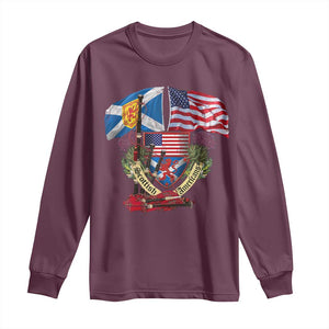 Scottish American Heritage Month Long Sleeve Shirt Bagpipe Vintage Scottish American Flag Thistle TS11 Maroon Print Your Wear