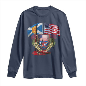 Scottish American Heritage Month Long Sleeve Shirt Bagpipe Vintage Scottish American Flag Thistle TS11 Navy Print Your Wear