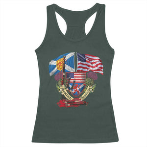 Scottish American Heritage Month Racerback Tank Top Bagpipe Vintage Scottish American Flag Thistle TS11 Dark Forest Green Print Your Wear