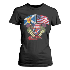 Scottish American Heritage Month T Shirt For Women Bagpipe Vintage Scottish American Flag Thistle TS11 Black Print Your Wear