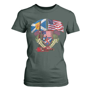 Scottish American Heritage Month T Shirt For Women Bagpipe Vintage Scottish American Flag Thistle TS11 Dark Forest Green Print Your Wear