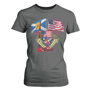 Scottish American Heritage Month T Shirt For Women Bagpipe Vintage Scottish American Flag Thistle TS11 Dark Heather Print Your Wear