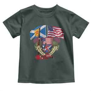 Scottish American Heritage Month Toddler T Shirt Bagpipe Vintage Scottish American Flag Thistle TS11 Dark Forest Green Print Your Wear