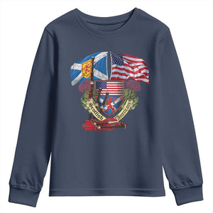 Scottish American Heritage Month Youth Sweatshirt Bagpipe Vintage Scottish American Flag Thistle TS11 Navy Print Your Wear