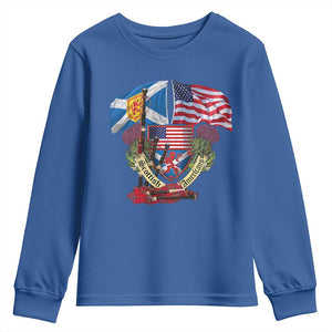 Scottish American Heritage Month Youth Sweatshirt Bagpipe Vintage Scottish American Flag Thistle TS11 Royal Blue Print Your Wear
