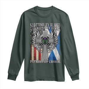 Scottish American Long Sleeve Shirt Scottish By Blood American By Birth Patriot By Choice TS11 Dark Forest Green Print Your Wear
