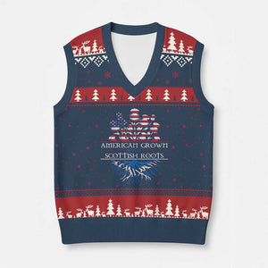 American Grown With Scottish Roots V-Neck Knit Sweater Vest Scottish American Heritage Thistle Flower TS11 Navy Red Print Your Wear