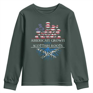 American Grown With Scottish Roots Youth Sweatshirt Scottish American Heritage Thistle Flower TS11 Dark Forest Green Print Your Wear