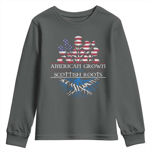 American Grown With Scottish Roots Youth Sweatshirt Scottish American Heritage Thistle Flower TS11 Dark Heather Print Your Wear