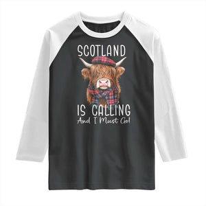 Funny Scotland Is Calling And I Must Go Raglan Shirt Highland Cow TS11 Black White Print Your Wear