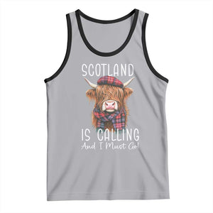 Funny Scotland Is Calling And I Must Go Tank Top Highland Cow TS11 Athletic Heather Black Print Your Wear