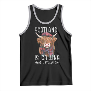 Funny Scotland Is Calling And I Must Go Tank Top Highland Cow TS11 Black Athletic Heather Print Your Wear