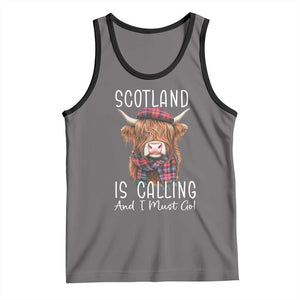 Funny Scotland Is Calling And I Must Go Tank Top Highland Cow TS11 Deep Heather Black Print Your Wear