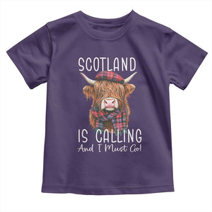Funny Scotland Is Calling And I Must Go Toddler T Shirt Highland Cow TS11 Purple Print Your Wear