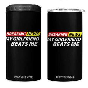 Funny Breaking News My Wife Beats Me Husband 4 in 1 Can Cooler Tumbler TS11 One Size: 16 oz Black Print Your Wear