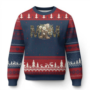 Military Army Mom Floral Combat Shoes Ugly Christmas Sweater TS11 Navy Red Print Your Wear