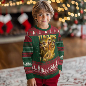 Funny Italian Brainrot Tung Tung Tung Sahur Knit Sweatshirt Gen Z Meme TS11 Christmas Print Your Wear