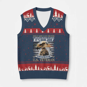 Christian Veteran V-Neck Knit Sweater Vest Only God Can Decide If Terrorists Are Right Or Wrong Us Veteran TS11 Navy Red Print Your Wear
