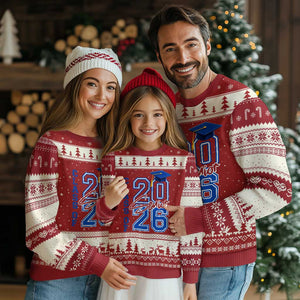 Class of 2026 Senior Ugly Christmas Sweater School Graduation 26 TS11 Red Beige Print Your Wear