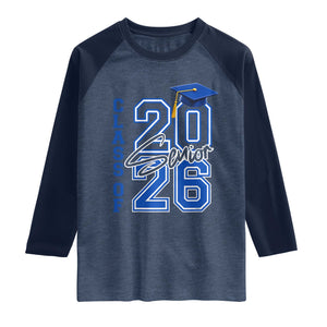 Class of 2026 Senior Raglan Shirt School Graduation 26 TS11 Heather Denim Navy Print Your Wear