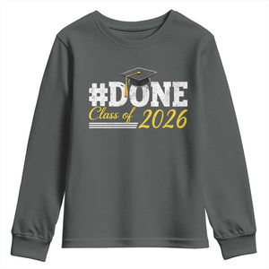 Done Class of 2026 Graduation Youth Sweatshirt Mortarboard Graphic TS11 Dark Heather Print Your Wear