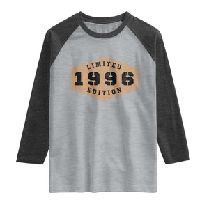 30th Birthday Raglan Shirt 1996 Limited Edition Gifts For Turning 30 TS11 Heather Gray Heather Charcoal Print Your Wear