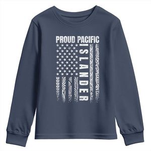 Proud Pacific Islander Youth Sweatshirt AAPI Heritage Month Polynesian Tribal American Flag TS11 Navy Print Your Wear