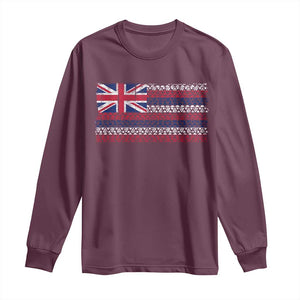 Hawaiian Tribal Flag State of Hawaii Long Sleeve Shirt TS11 Maroon Print Your Wear