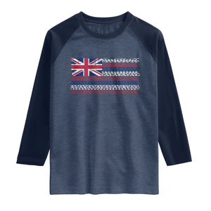 Hawaiian Tribal Flag State of Hawaii Raglan Shirt TS11 Heather Denim Navy Print Your Wear