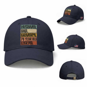 Husband Dad Grandpa 70 Year Old Legend Baseball Cap Funny 70th Birthday Fathers Day TS11 Baseball Cap Universal Fit Navy Print Your Wear