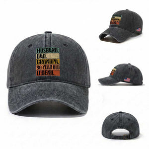 Husband Dad Grandpa 90 Year Old Legend Washed Cotton Baseball Cap Funny 90th Birthday Fathers Day TS11 Washed Cap Universal Fit Dark Gray Print Your Wear